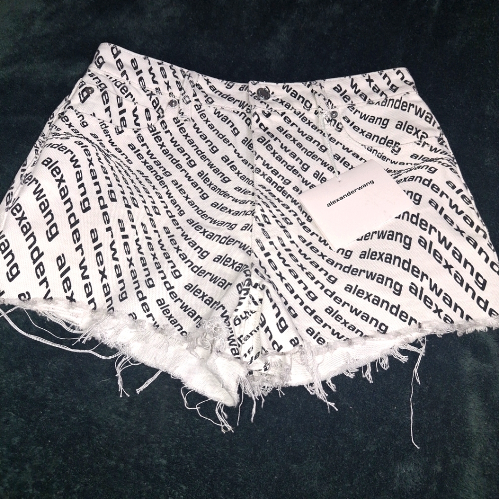 Alexander Wang White Logo-Print Denim Shorts